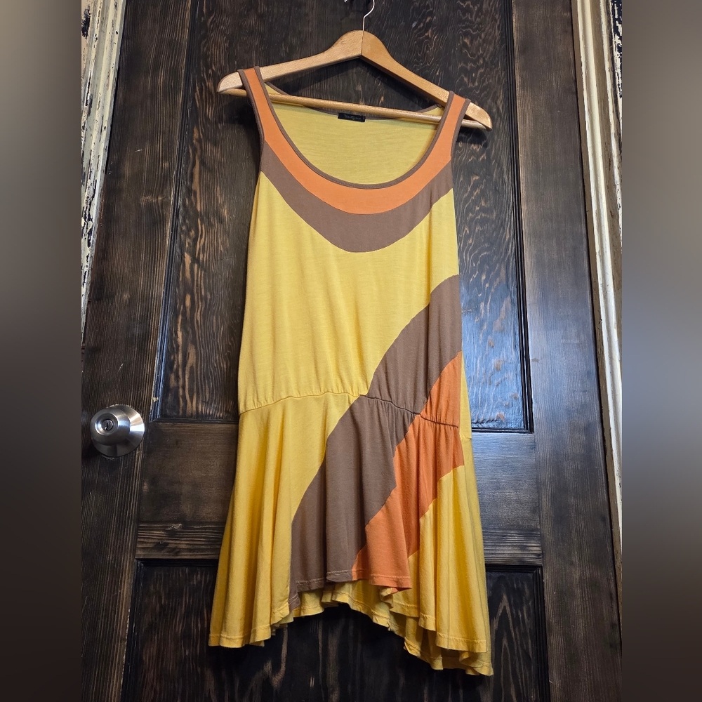 Twenty One Colorful Colorblock Sleeveless Dropwaist Dress Yellow, Orange & Brown